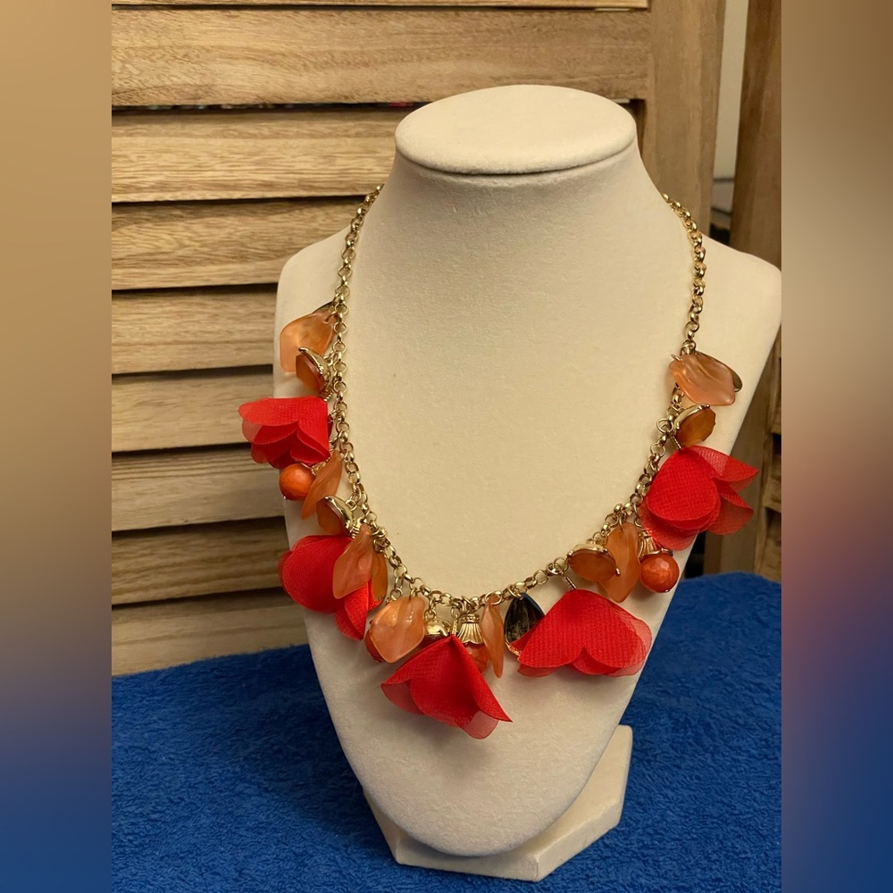 Red Floral Statement Necklace